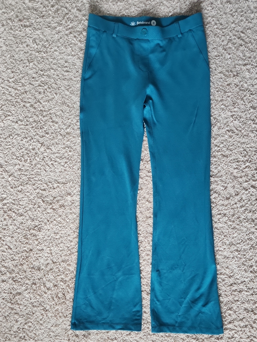 Betabrand Size M Teal With Navy Polka Dots EUC